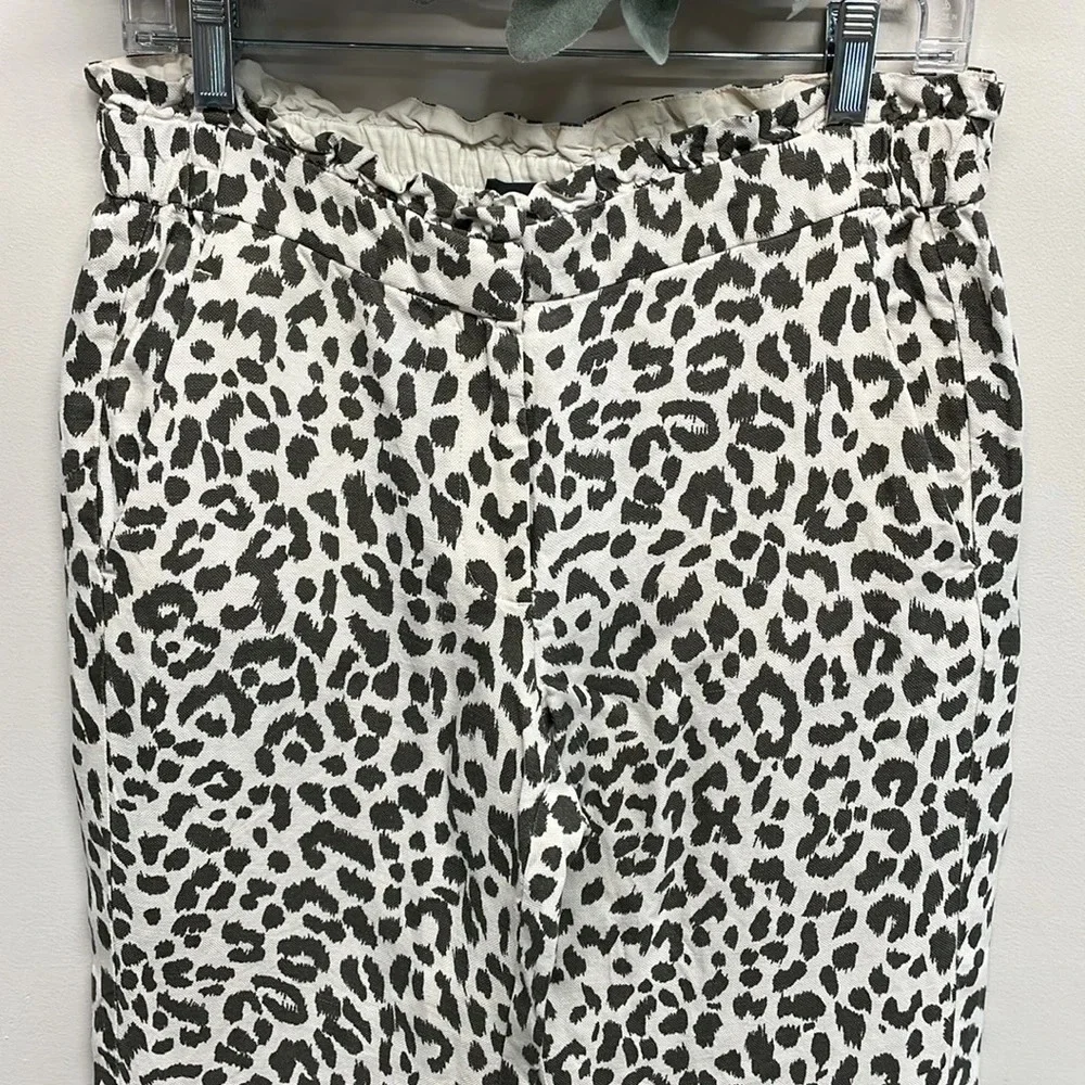 J. Crew Ruffle Waist Linen Blend Leopard Pants 6
